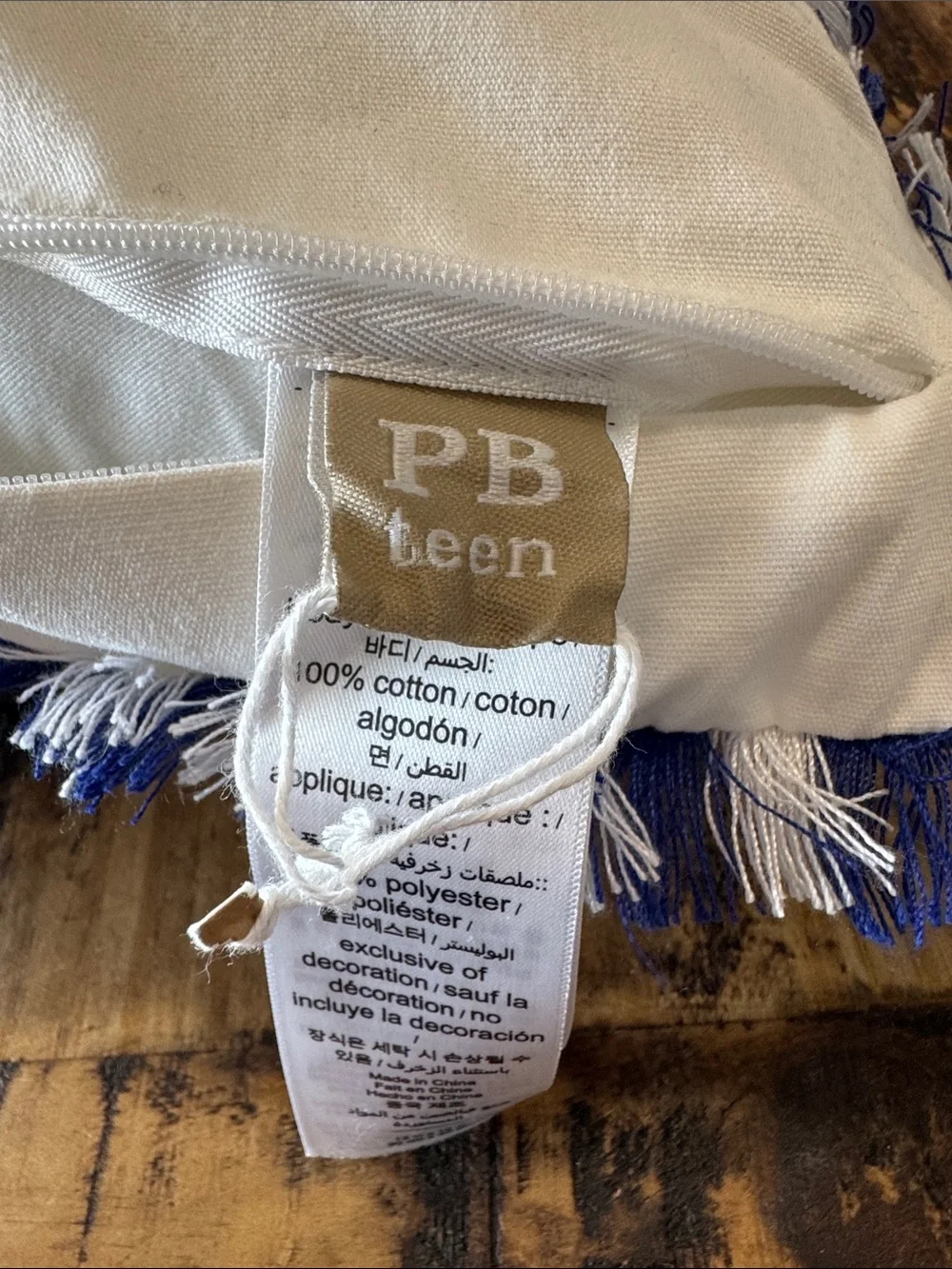 Pottery Barn Teen White Throw Pillow with Blue Monogram R